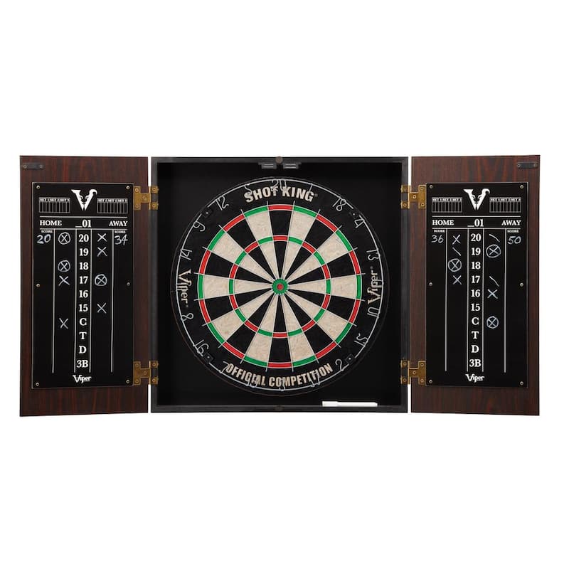 Stadium Shot King Sisal 17.75 in. Dartboard with Cabinet and Accessories