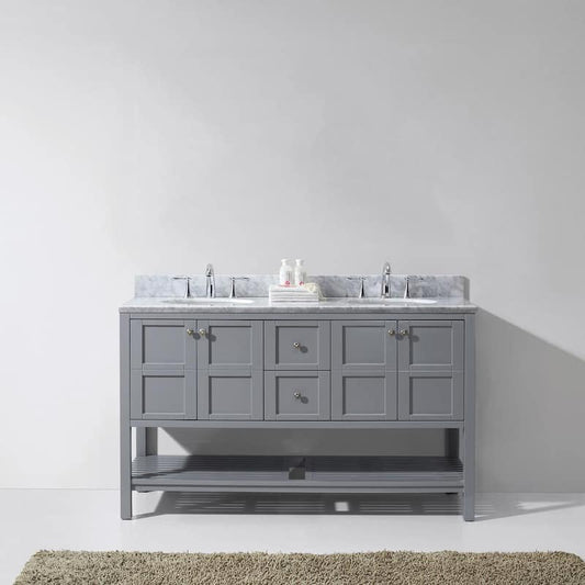 Winterfell 60 in. W Bath Vanity in Gray with Marble Vanity Top in White with Round Basin