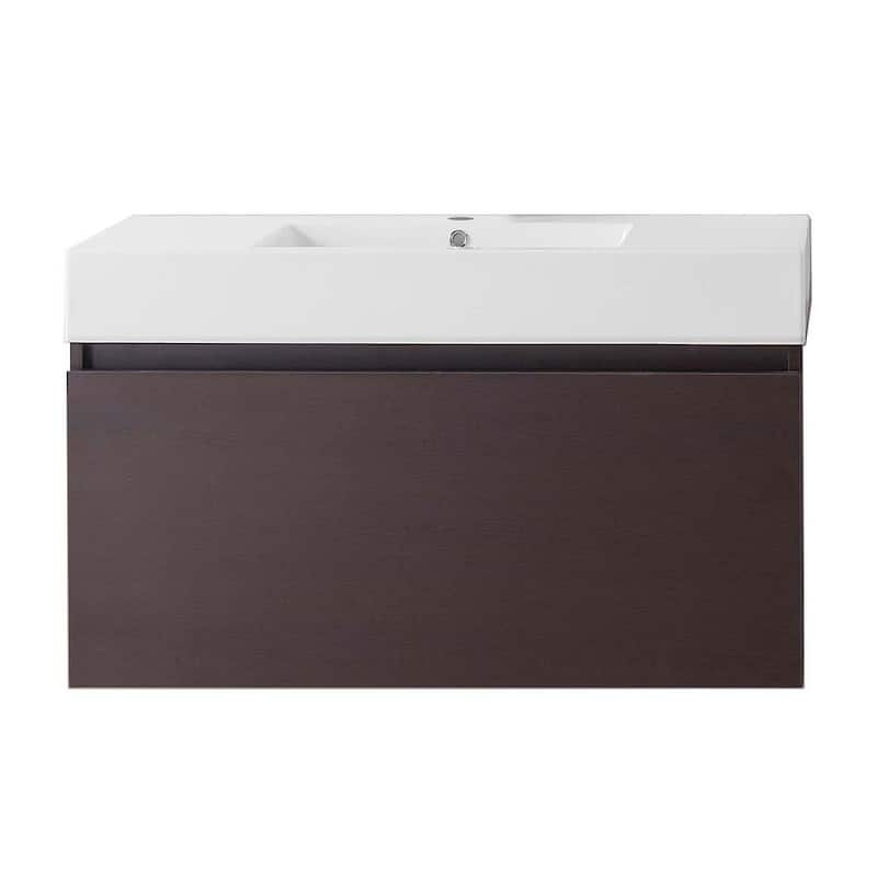 Zuri 40 in. W Bath Vanity in Wenge with Polymarble Vanity Top in White Polymarble with Square Basin