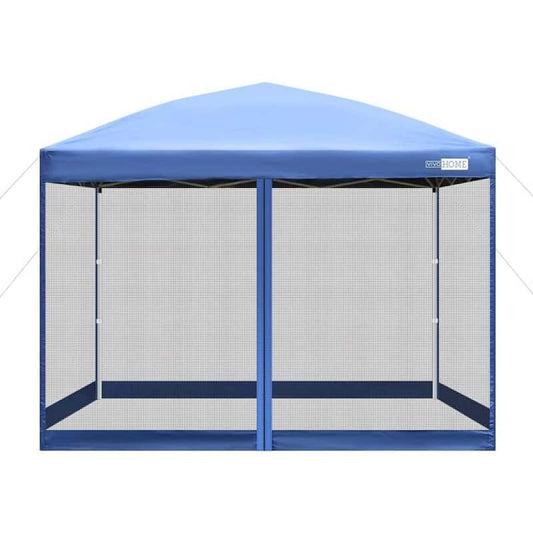 10 ft. x 10 ft. Blue 210D Oxford Outdoor Easy Pop Up Canopy Tent with Mesh Side Walls