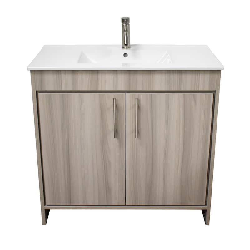 Villa 36 in. W x 18 in. D Bathroom Vanity in Ash Gray with Ceramic Vanity Top in White with White Basin