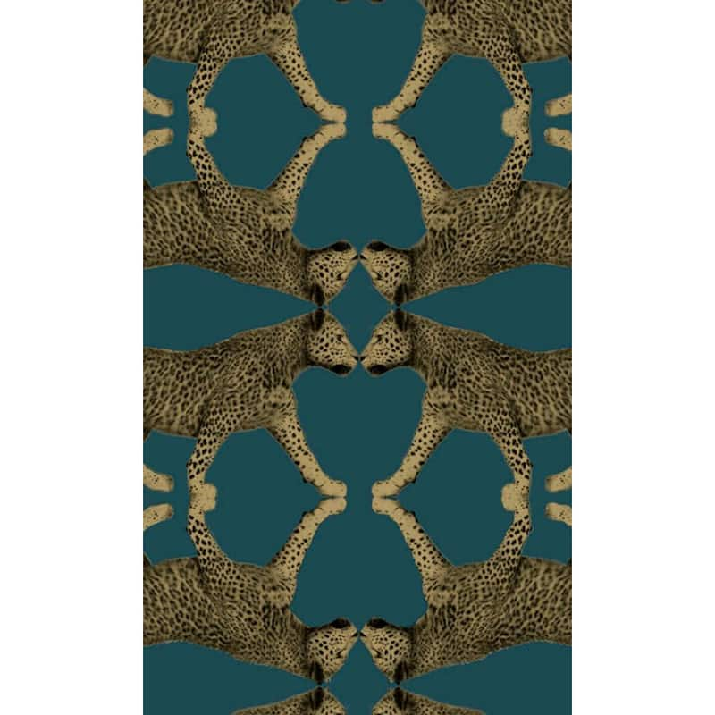 Teal Leopard Print Machine Washable 57 sq. ft Non-Woven Non- Pasted Double Roll Wallpaper