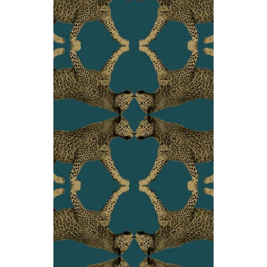 Teal Leopard Print Machine Washable 57 sq. ft Non-Woven Non- Pasted Double Roll Wallpaper