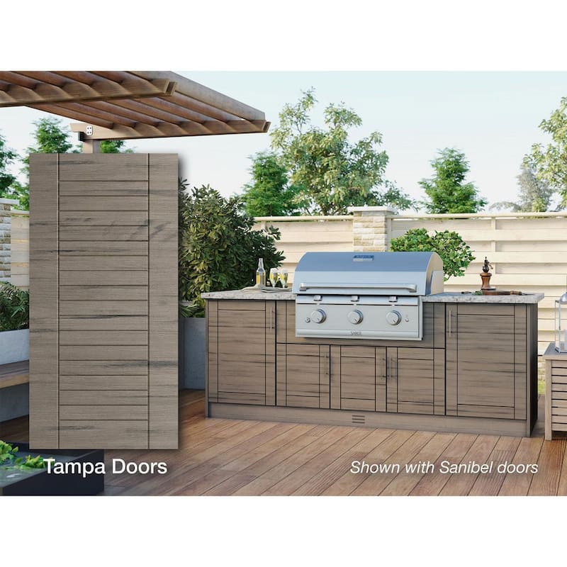 Tampa Weatherwood 14-Piece 91.25 in. x 34.5 in. x 28.5 in. Outdoor Kitchen Cabinet Island Set