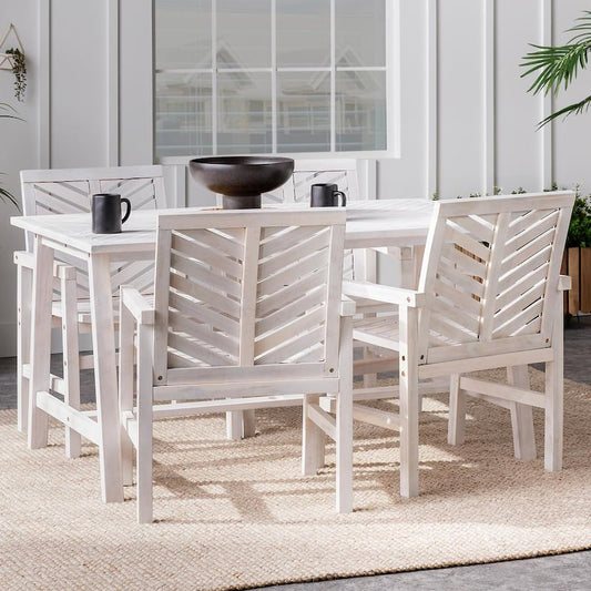 White Wash 5 Piece Acacia Wood Boho Outdoor Dining Set