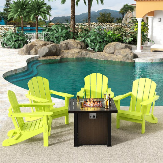 Springville Lime 5-Piece HDPE Plastic Folding Adirondack Patio Fire Pit Conversation Set