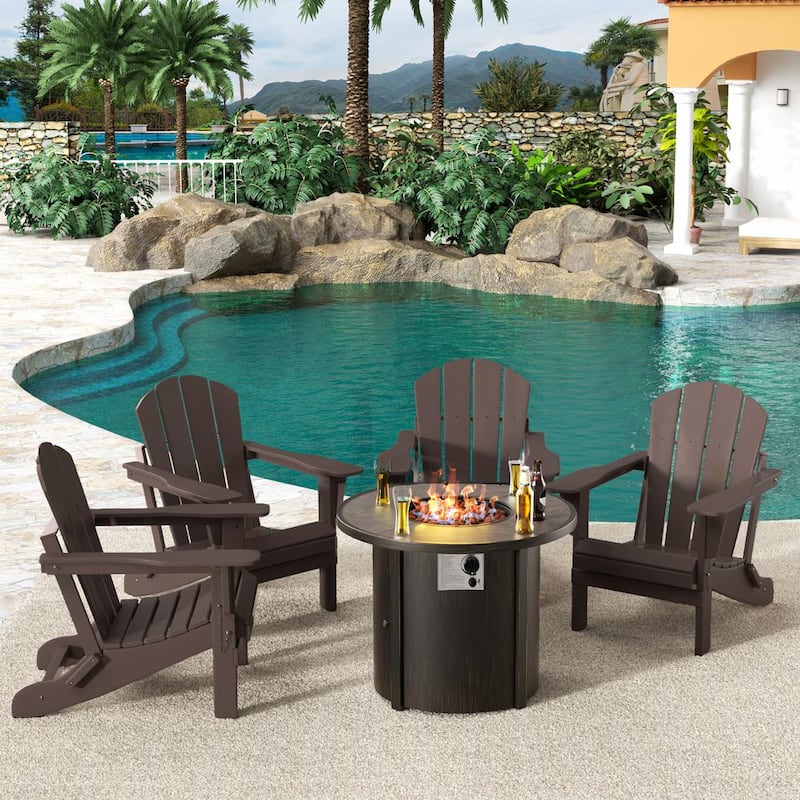 Springville Dark Brown 5-Piece HDPE Plastic Folding Adirondack Patio Fire Pit Conversation Set