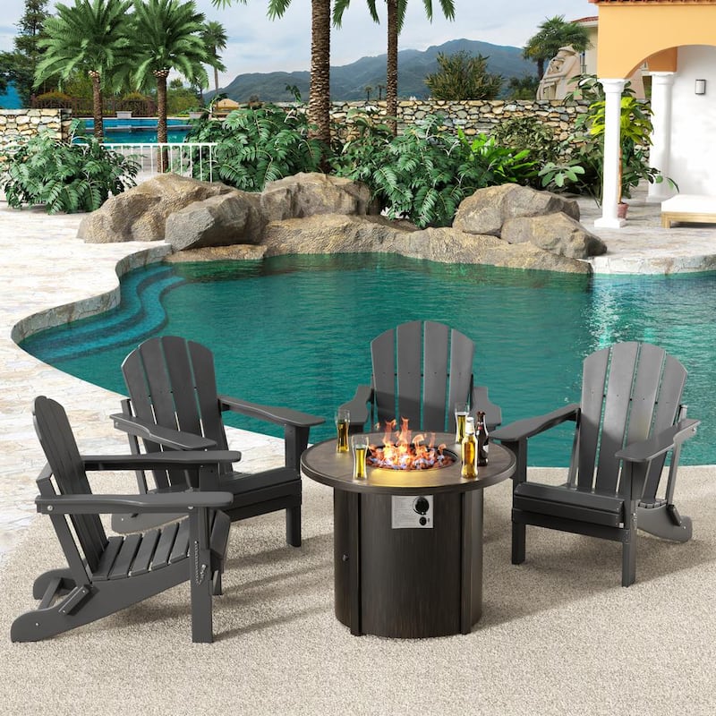 Springville Gray 5-Piece HDPE Plastic Folding Adirondack Patio Fire Pit Conversation Set