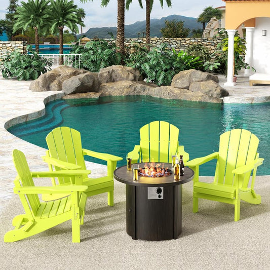 Springville Lime 5-Piece HDPE Plastic Folding Adirondack Patio Fire Pit Conversation Set