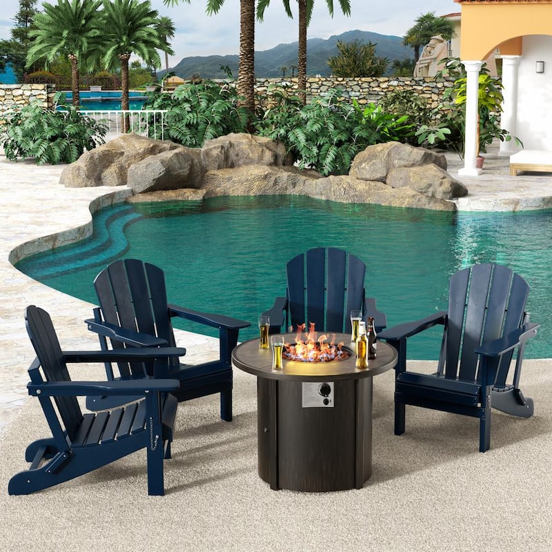 Springville Navy Blue 5-Piece HDPE Plastic Folding Adirondack Patio Fire Pit Conversation Set