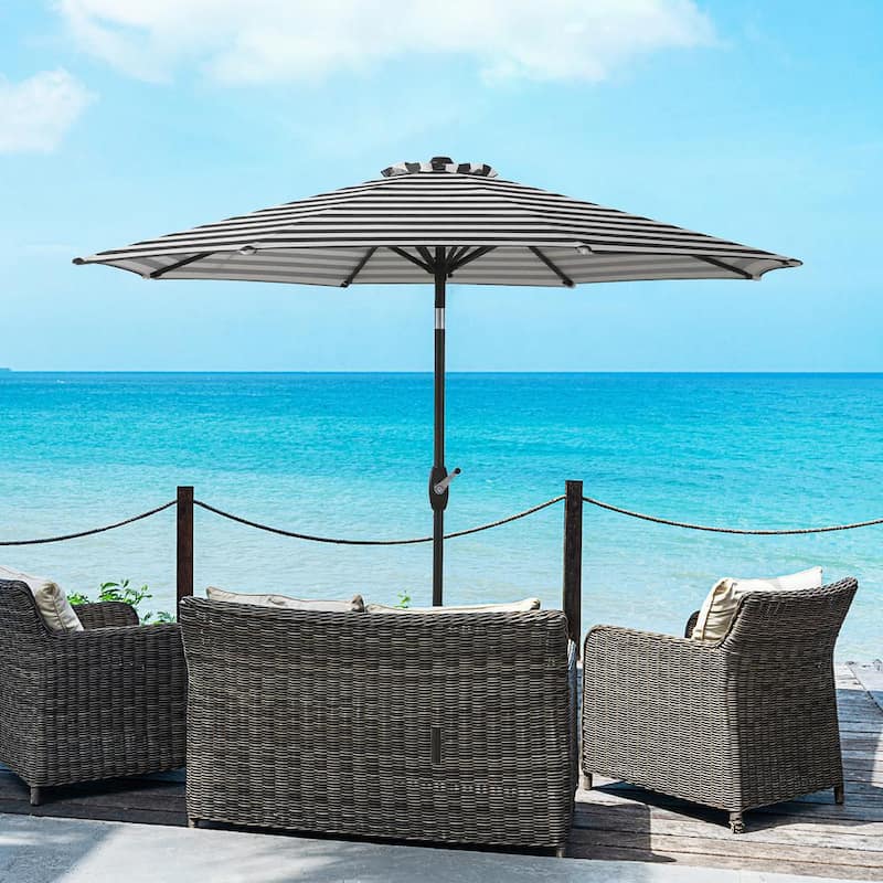 Tristen 9 ft. Aluminum Tilt Patio Umbrella in Black and White Stripe