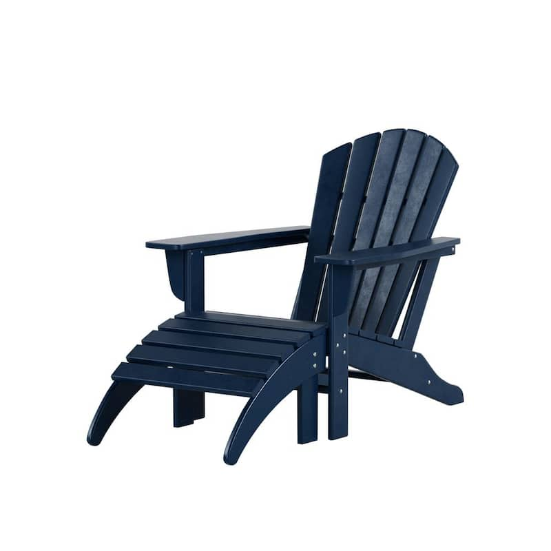 Vesta Navy Blue Plastic Outdoor Adirondack Chair With Ottoman