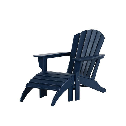 Vesta Navy Blue Plastic Outdoor Adirondack Chair With Ottoman