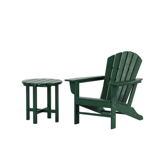 Vesta Dark Green 2-Piece Plastic Outdoor Adirondack Chair and Table Set