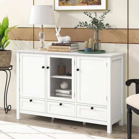 White Accent Cabinet with 2 Door and 3 Drawers, Modern Console Table Sideboard for Living Room Dining Room