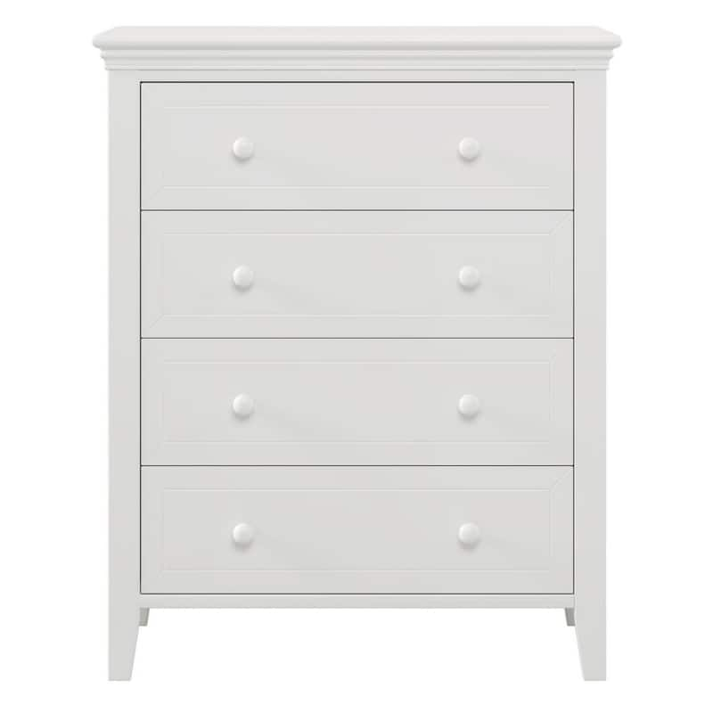 Traditional Style White Solid Wood 4-Drawer Chest Accent Storage Cabinet for Living Room Bedroom