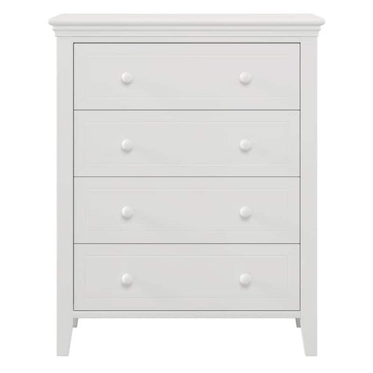 Traditional Style White Solid Wood 4-Drawer Chest Accent Storage Cabinet for Living Room Bedroom