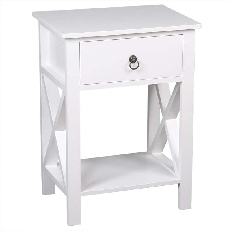 1-Drawer White Nightstand Bedside Table (15.7 in. W x 11.8 in. D x 21.6 in. H)