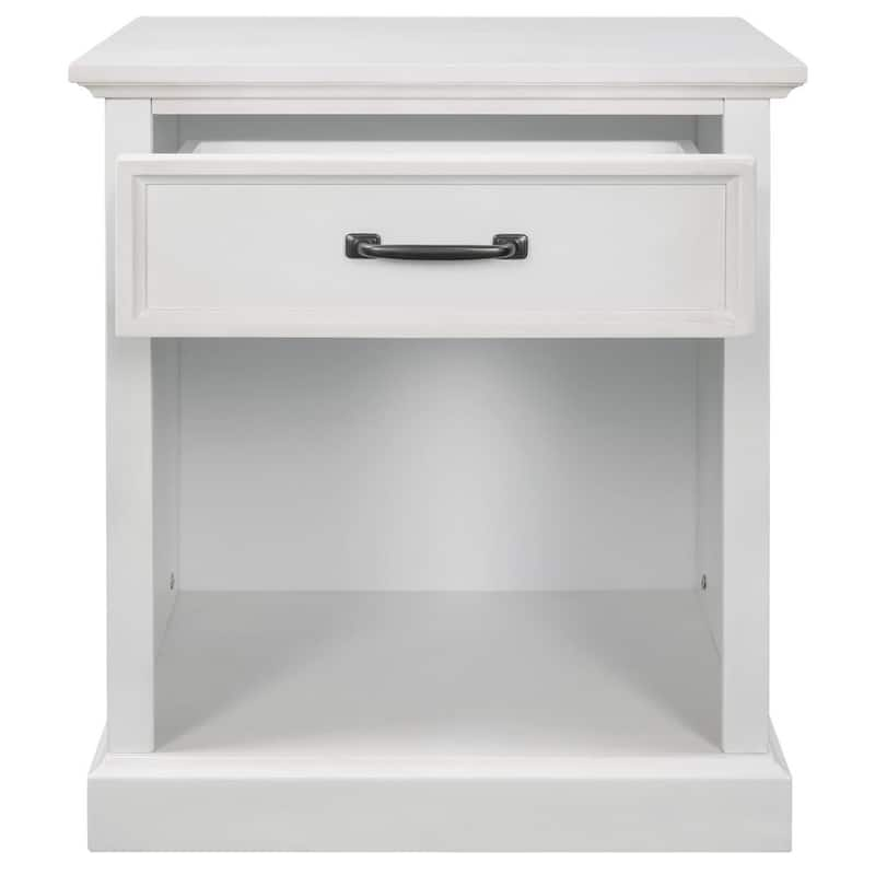 1-Drawer White Nightstand with 1-Open Storage, Wood Bedside End Side Table for Bedroom 22 in. L x 15.9 in. W x 26 in. H