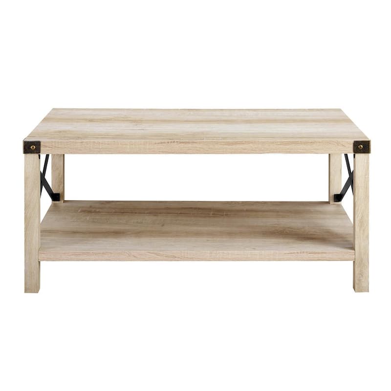 Urban Industrial 40 in. White Oak Medium Rectangle MDF Coffee Table with Shelf