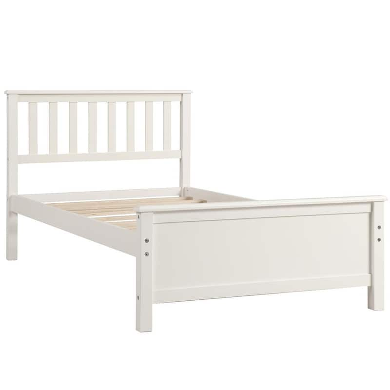 White Twin Size Platform Bed Frame, Wooden Platform Bed with Headboard, Twin Platform Bed with Wood Slat Support