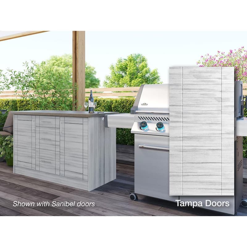 Tampa Whitewash 14-Piece 55.25 in. x 34.5 in. x 25.5 in. Outdoor Kitchen Cabinet Island Set