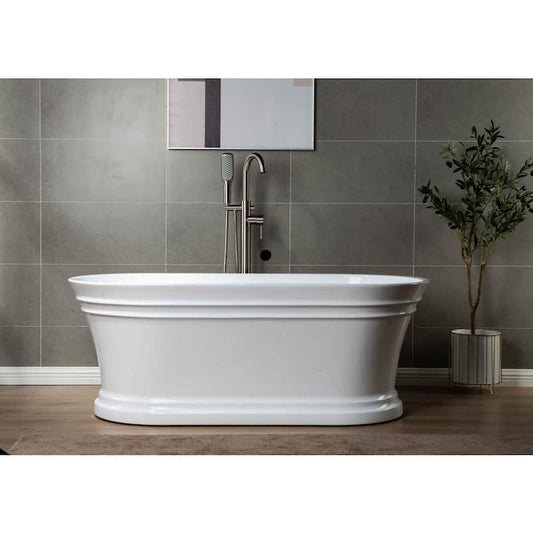 Valence 67 in. Acrylic FlatBottom Double Ended Bathtub with Brushed Nickel Overflow and Drain Included in White