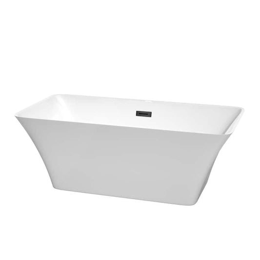 Tiffany 59 in. Acrylic Flatbottom Bathtub in White with Matte Black Trim