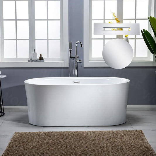 Tion 59 in. Acrylic FlatBottom Double Ended Air Bath Bathtub with Polished Chrome Overflow and Drain Included in White