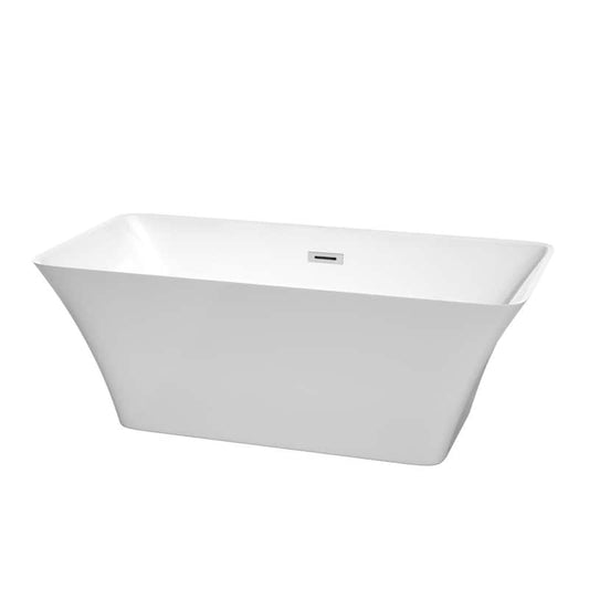 Tiffany 59 in. Acrylic Flatbottom Center Drain Soaking Tub in White