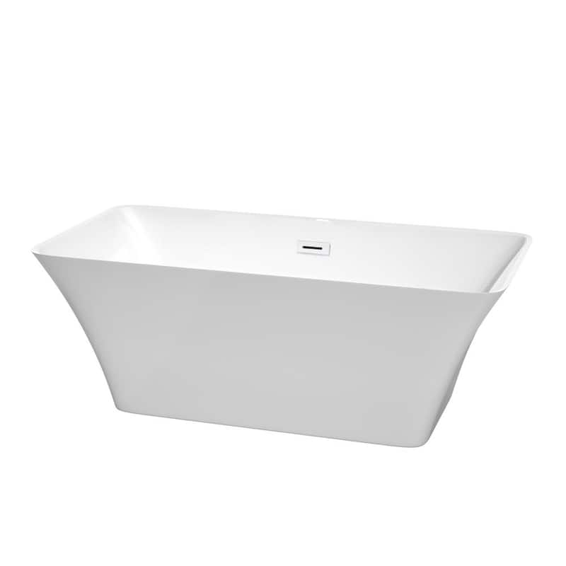 Tiffany 59 in. Acrylic Flatbottom Bathtub in White with Shiny White Trim