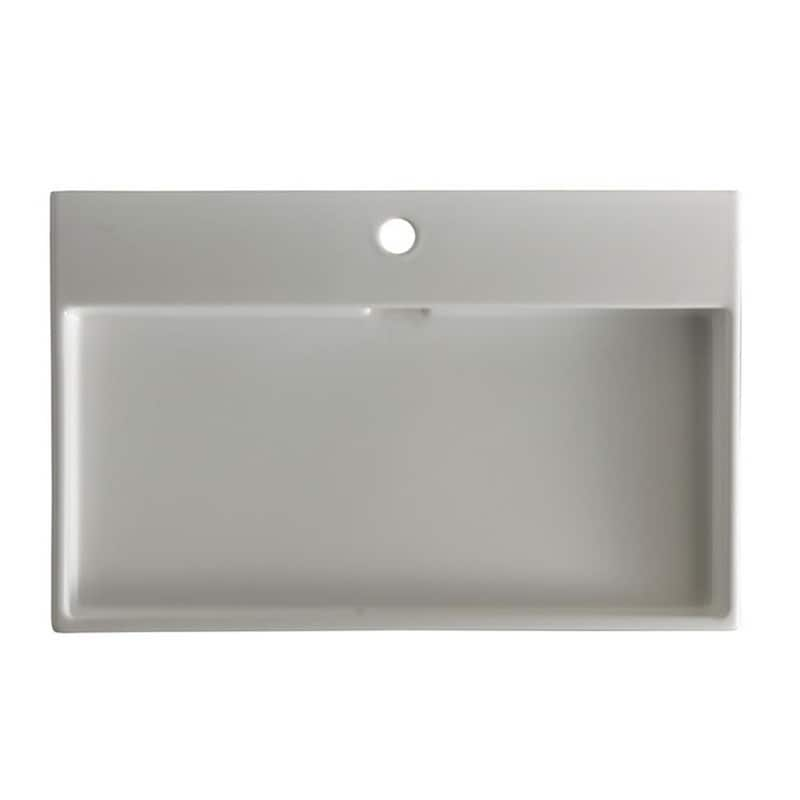 Urban 70 Wall Mount / Vessel Bathroom Sink in Ceramic White with 1 Faucet Hole