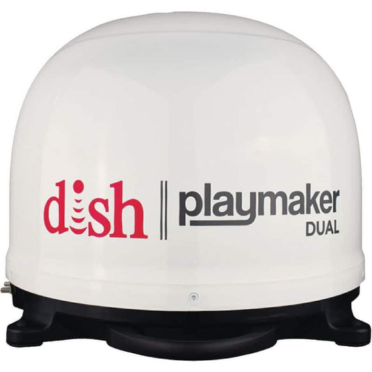 White Dish Playmaker Dual Portable Satellite RV TV Antenna without Receiver