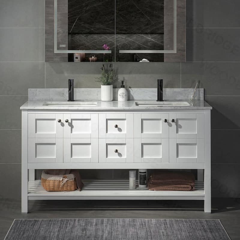 Sydney 61 in.W x 22 in.D x 38 in.H Bath Vanity in White with Marble Vanity Top in White with White Sink