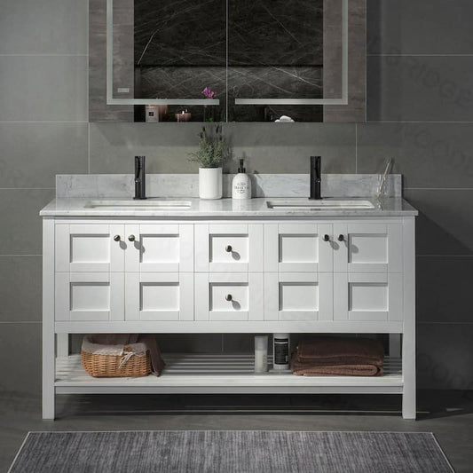 Sydney 61 in.W x 22 in.D x 38 in.H Bath Vanity in White with Marble Vanity Top in White with White Sink