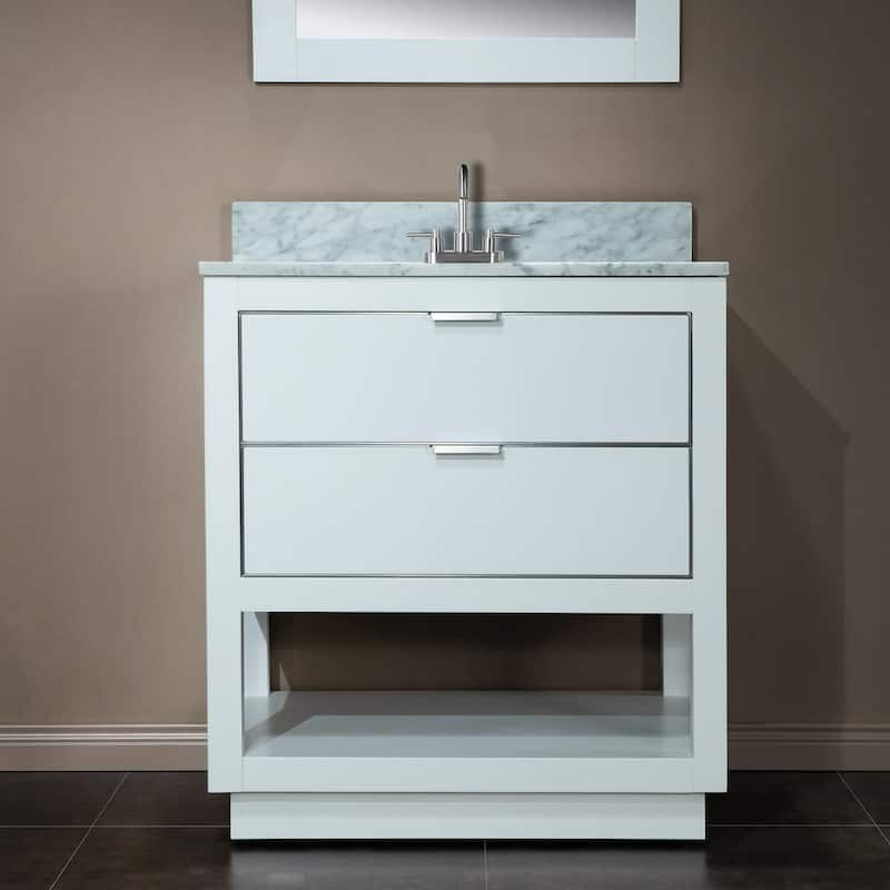 Venice 31 in.W x 22 in.D x 38 in.H Bath Vanity in White with Marble Vanity Top in White with White Sink