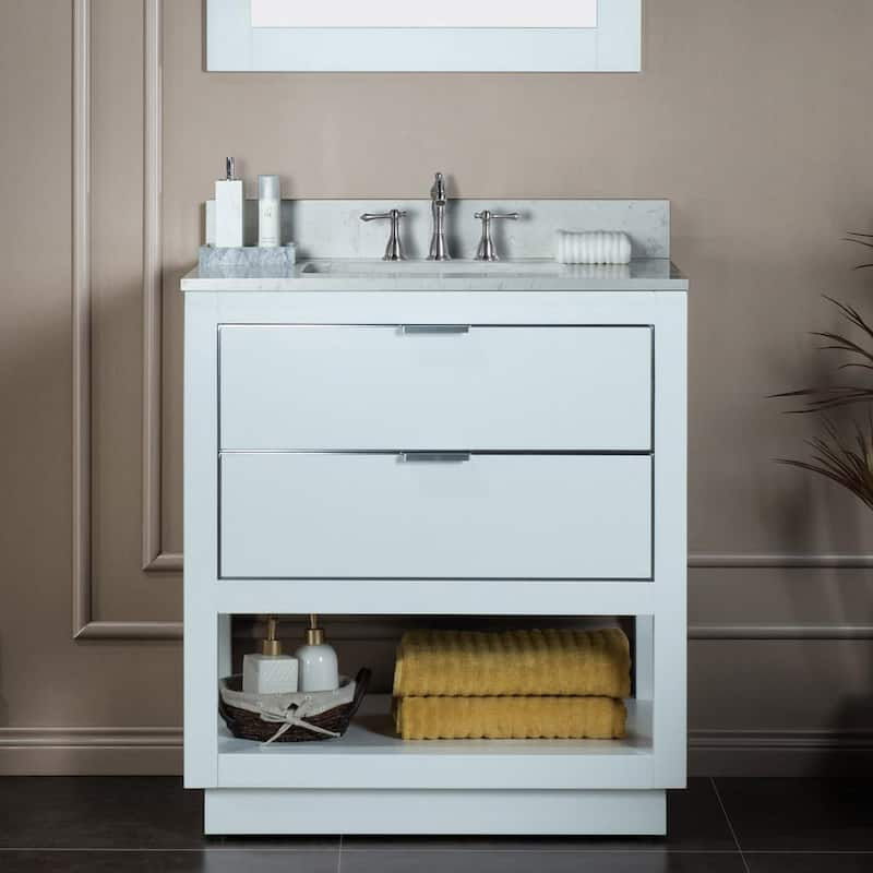 Venice 31 in.W x 22 in.D x 38 in.H Bath Vanity in White with Engineered stone Vanity Top in White with White Sink