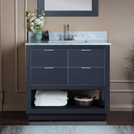 Venice 37 in.W x 22 in.D x 38 in.H Bath Vanity in Gray with Marble Vanity Top in White with White Sink