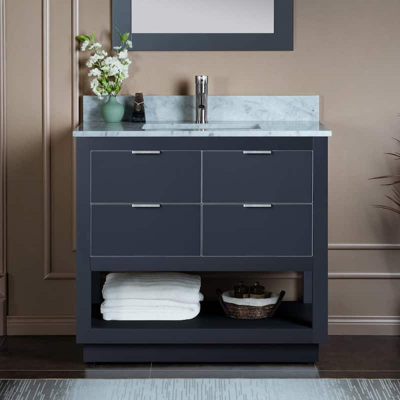 Venice 37 in.W x 22 in.D x 38 in.H Bath Vanity in Gray with Marble Vanity Top in White with White Sink