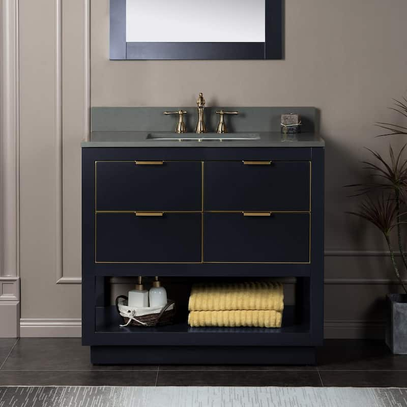 Venice 37 in.W x 22 in.D x 38 in.H Bath Vanity in Gray with Engineered stone Vanity Top in Dark Gray with White Sink