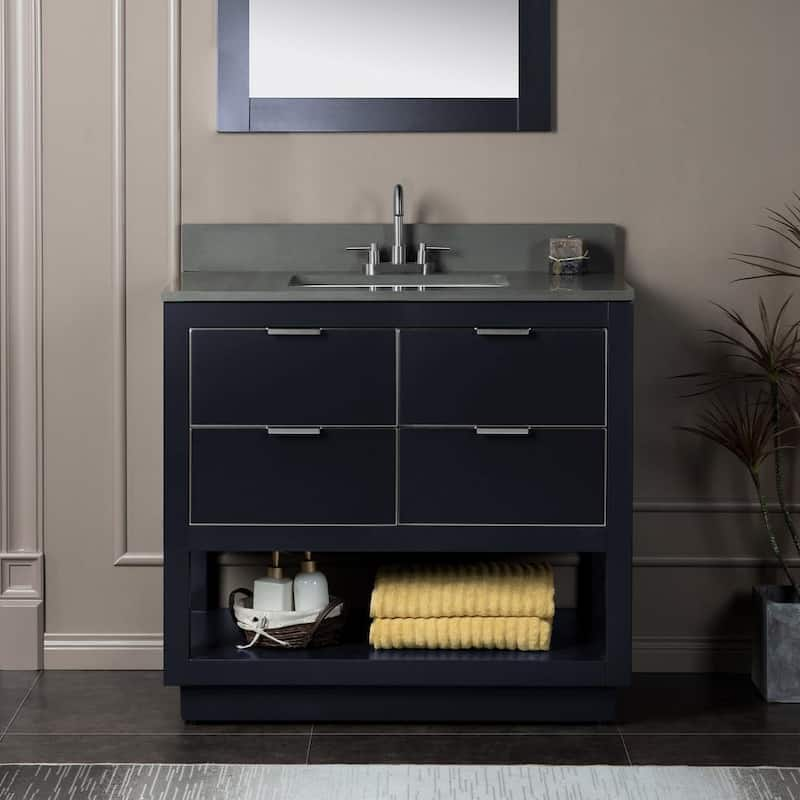 Venice 37 in.W x 22 in.D x 38 in.H Bath Vanity in Gray with Engineered stone Vanity Top in Dark Gray with White Sink