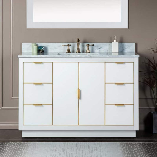 Venice 49 in.W x 22 in.D x 38 in.H Bath Vanity in White with Marble Vanity Top in White with White Sink