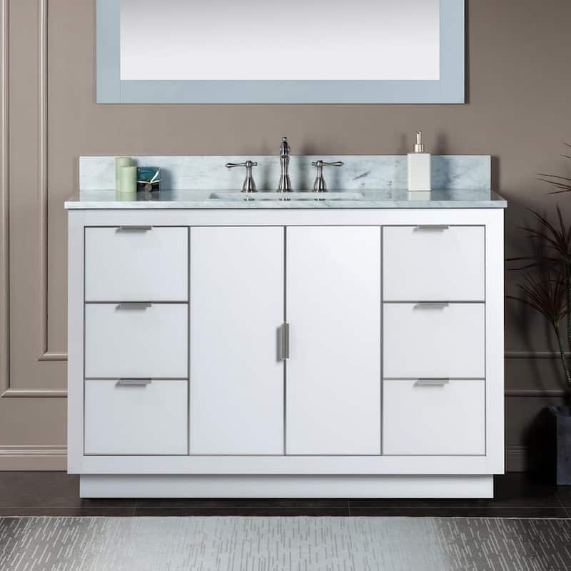 Venice 49 in.W x 22 in.D x 38 in.H Bath Vanity in White with Marble Vanity Top in White with White Sink