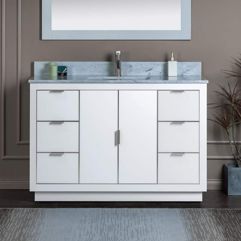 Venice 49 in.W x 22 in.D x 38 in.H Bath Vanity in White with Marble Vanity Top in White with White Sink