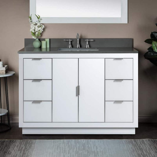 Venice 49 in.W x 22 in.D x 38 in.H Bath Vanity in White with Engineered stone Vanity Top in Dark Gray with White Sink