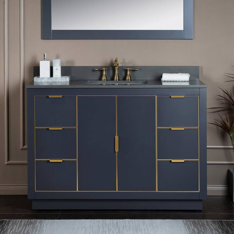 Venice 49 in.W x 22 in.D x 38 in.H Bath Vanity in Gray with Engineered stone Vanity Top in Dark Gray with White Sink