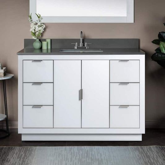 Venice 49 in.W x 22 in.D x 38 in.H Bath Vanity in White with Engineered stone Vanity Top in Dark Gray with White Sink