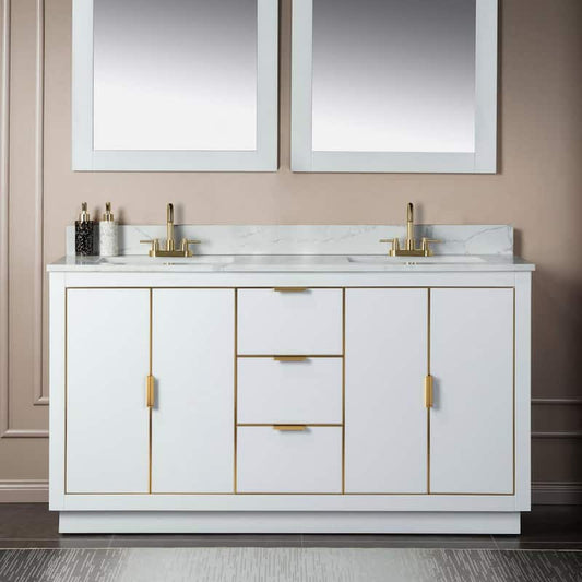 Venice 61 in. W x 22 in. D x 38 in. H Bath Vanity in White with Engineered Marble Top in Fish Belly with White Basin