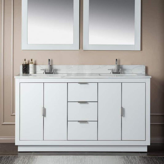 Venice 61 in. W x 22 in. D x 38 in. H Bath Vanity in White with Fish Belly Engineered Marble Top with White Basin