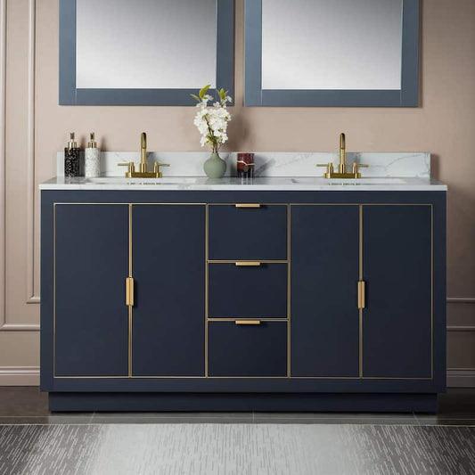 Venice 61 in. W x 22 in. D x 38 in. H Bath Vanity in Grey with Fish Belly Engineered Marble Top with White Basin